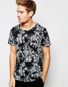 Selected Homme T-shirt Witth All Over Floral Print - Black