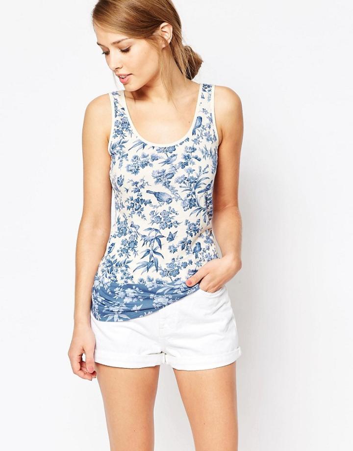 Oasis Ombre Bird Print Vest Top - Blue