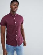 Asos Design Casual Slim Oxford Shirt In Burgundy - Red
