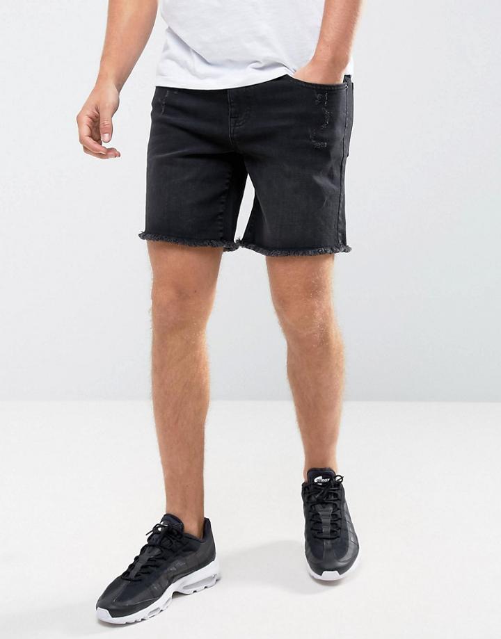Brooklyn Supply Co Denim Short Jet Black Raw Hem - Black
