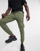 Topman Ripstop Cargos In Khaki-green
