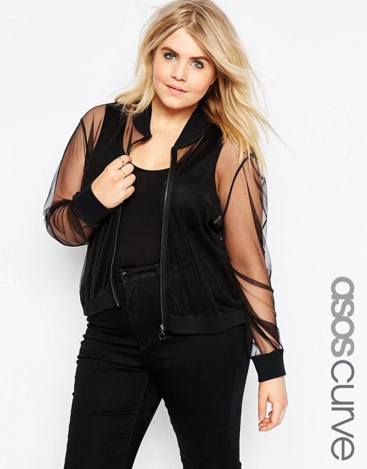 Asos Curve Bomber Jacket In Mesh - Black