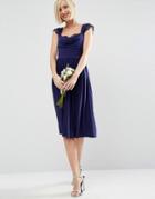 Asos Wedding Lace Insert Cowl Midi Dress - Navy