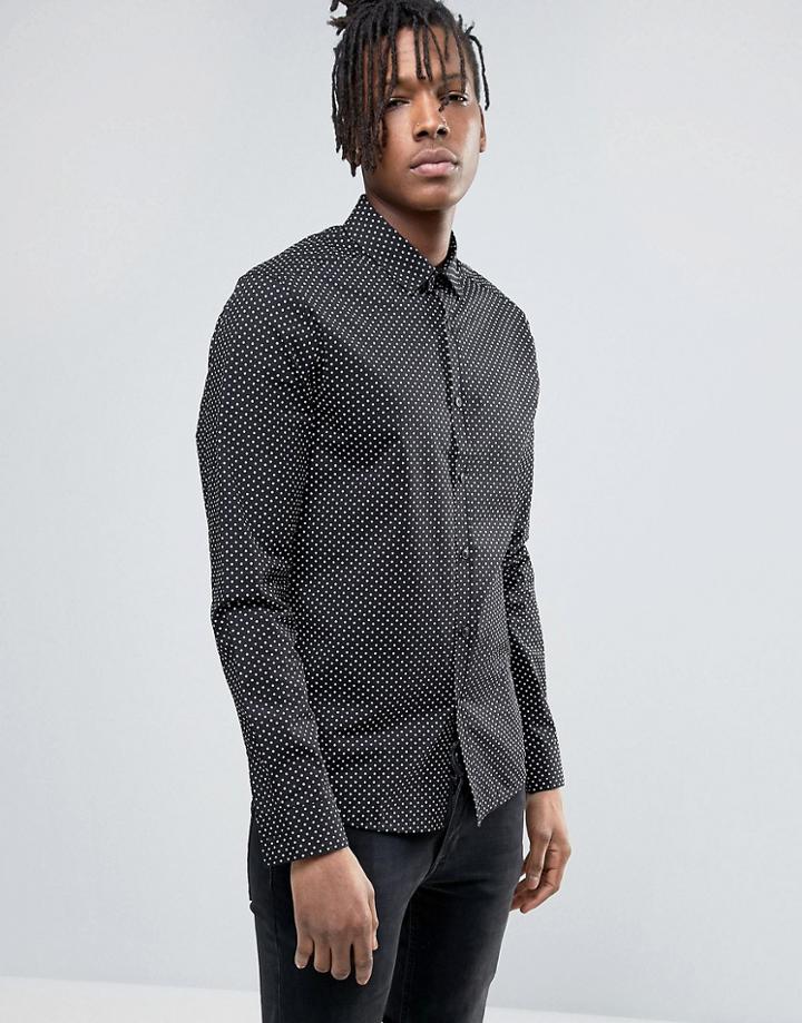 Asos Skinny Shirt With Polka Dots - Black