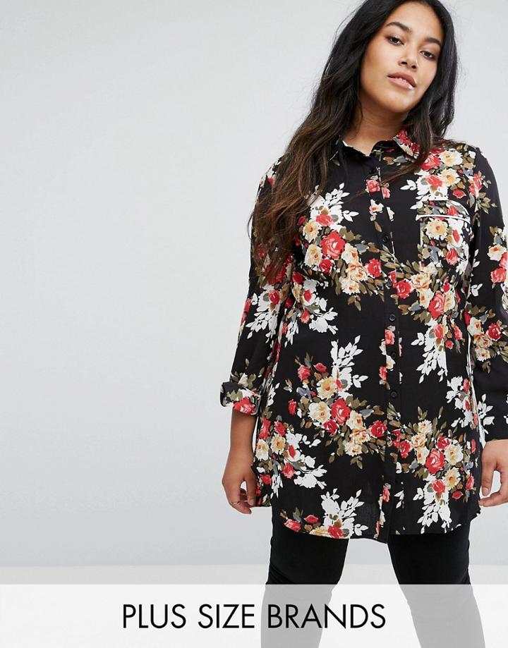 Rage Plus Longline Floral Shirt - Black