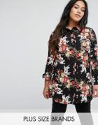 Rage Plus Longline Floral Shirt - Black