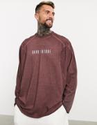 Asos Dark Future Oversized Long Sleeve T-shirt With Piping Detail & Text Print In Washed Pique-neutral