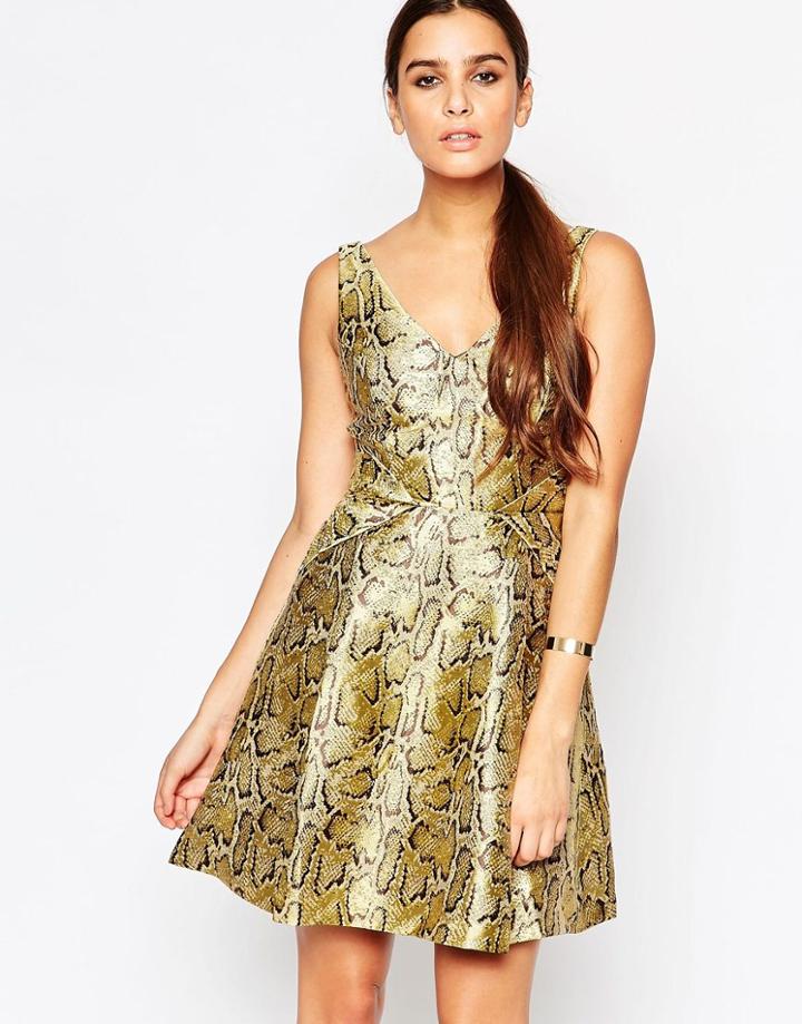 Adelyn Rae Gold Skater Dress - Gold