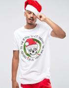 Asos Holidays Longline T-shirt With Trollied Skull Print - White