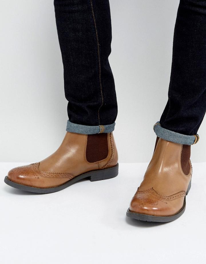 Frank Wright Brogue Chelsea Boots Tan Leather - Black