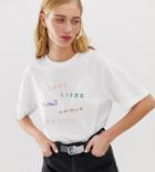 Monki Love Embroidery Organic Cotton T-shirt In White - White