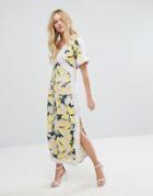 Aeryne All Over Printed Maxi Dress With Lace Panels And Side Splits - Multi