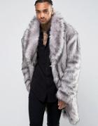 Asos Faux Fur Overcoat - Gray