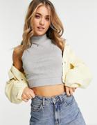 Brave Soul Breeze High Neck Crop Top-grey