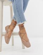 Asos Design Laffy Ghillie Ballet Flats In Taupe - Gray