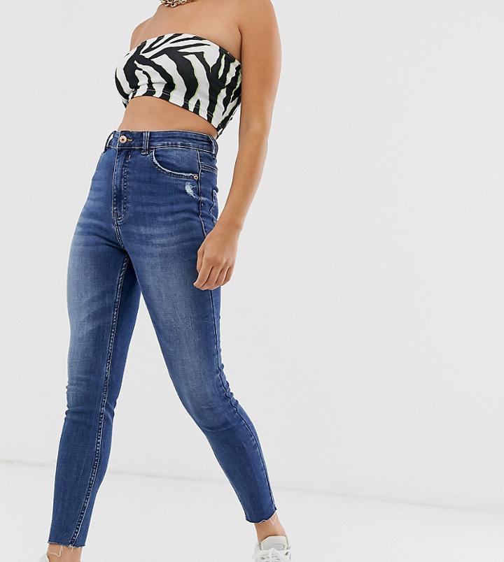 Bershka Super High Waist Jean In Dark Blue - Blue