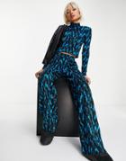 Urban Revivo Knitted Pant In Blue Print - Part Of A Set-blues