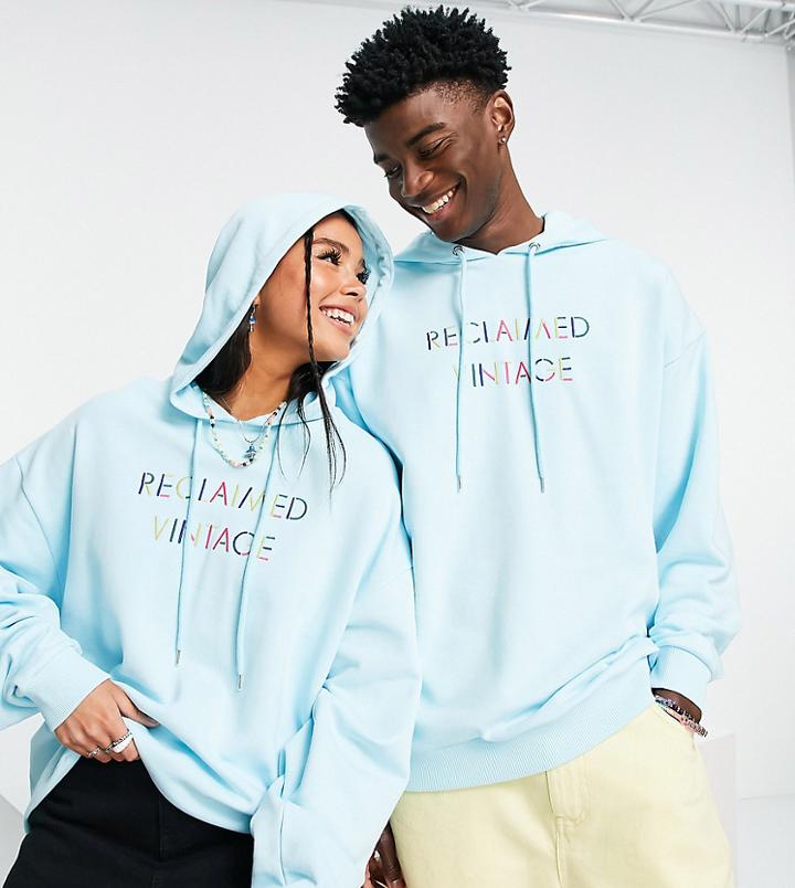 Reclaimed Vintage Inspired Unisex Hoodie In Aqua With Rainbow Logo-blues