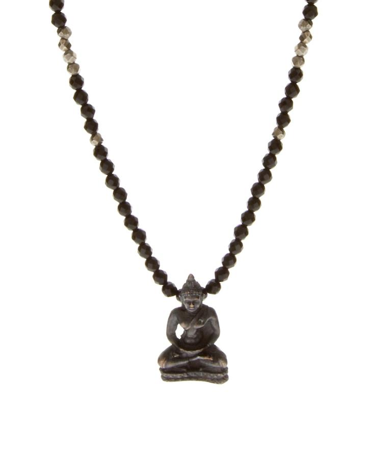 Bechristensen Silver Plated Buddha On Handmade Onyx Bead Necklace - Silver