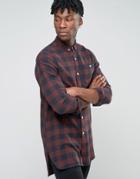 Asos Longline Shirt With Check Buffalo Shirt In Red - Red