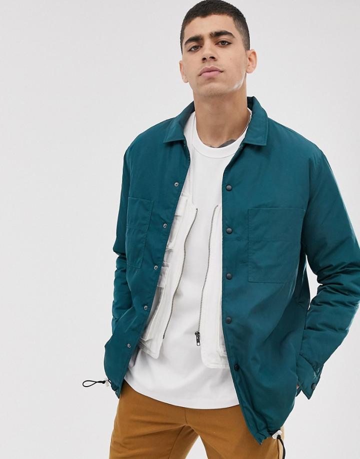 Asos White Quilted Jacket With Toggles In Rich Blue Nylon
