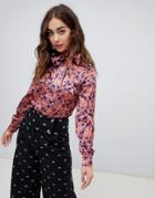 Lost Ink High Neck Blouse With Pussybow Tie In Ditsy Floral Print - Multi