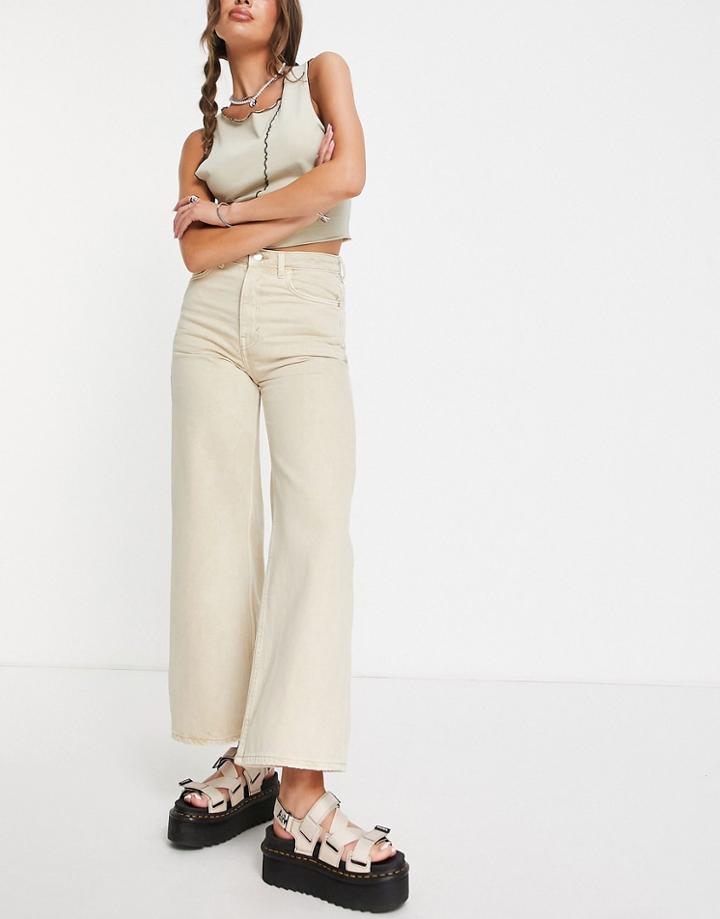 Weekday Ace Cotton Blend Wide Leg Jeans In Beige-neutral