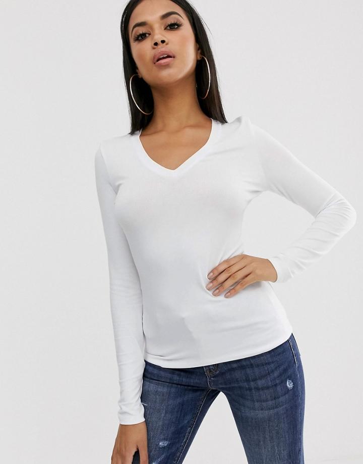 Asos Design V Neck Long Sleeve In White