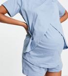 Asos Design Maternity Mix & Match Cotton Pyjama Short In Blue - Khaki-green