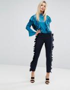 Closet London Smart Tailored Pant With Frill Detail - Navy