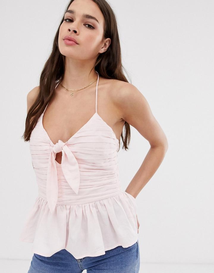 Asos Design Halter Sun Top With Bunny Tie - Pink