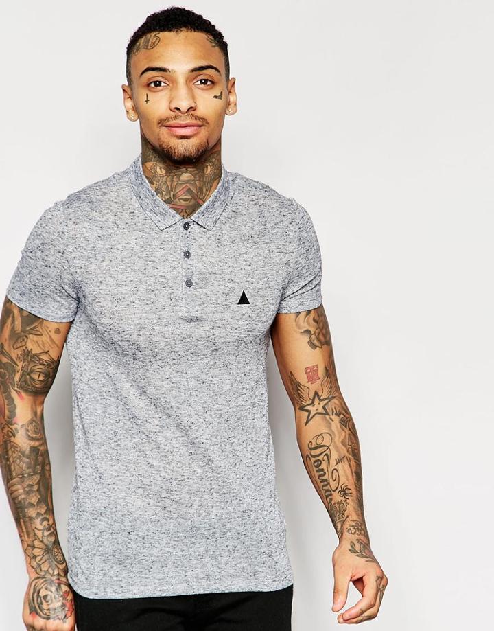 Asos Slub Polo With Embroidery In Grey Marl - Gray