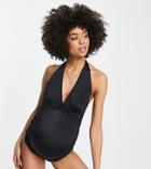 Asos Design Maternity Recycled Gathered Halter Wrap Swimsuit In Black