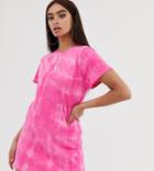 Prettylittlething T-shirt Dress In Pink Tie Dye - Pink