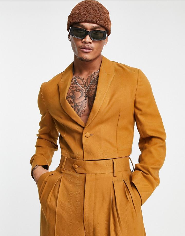 Asos Design Oversized Cropped Soft Tailored Suit Jacket In Twill In Brown