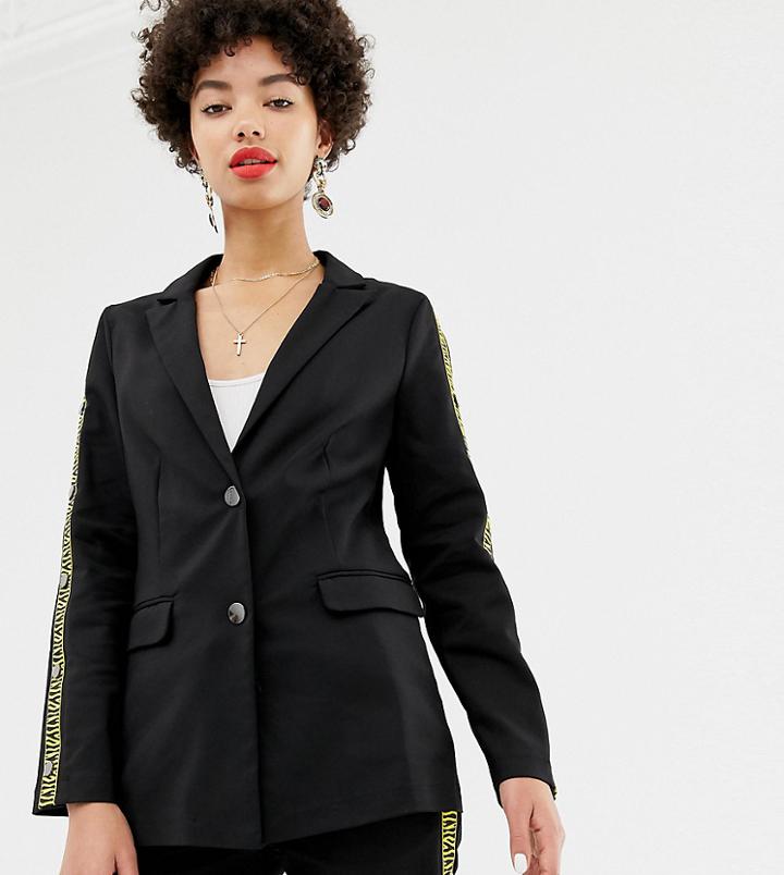 Na-kd Popper Detail Blazer In Black With Tiger Stripe-multi