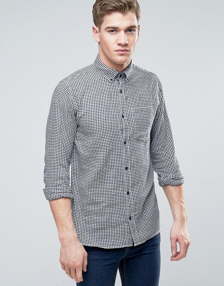 Jack & Jones Originals Long Sleeve Slim Fit Shirt In Gingham Check With Pocket - White
