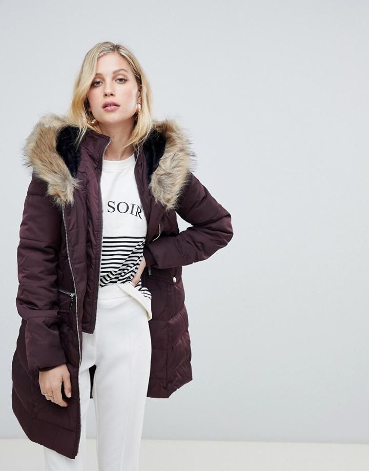 Oasis Longline Parka In Burgundy - Red