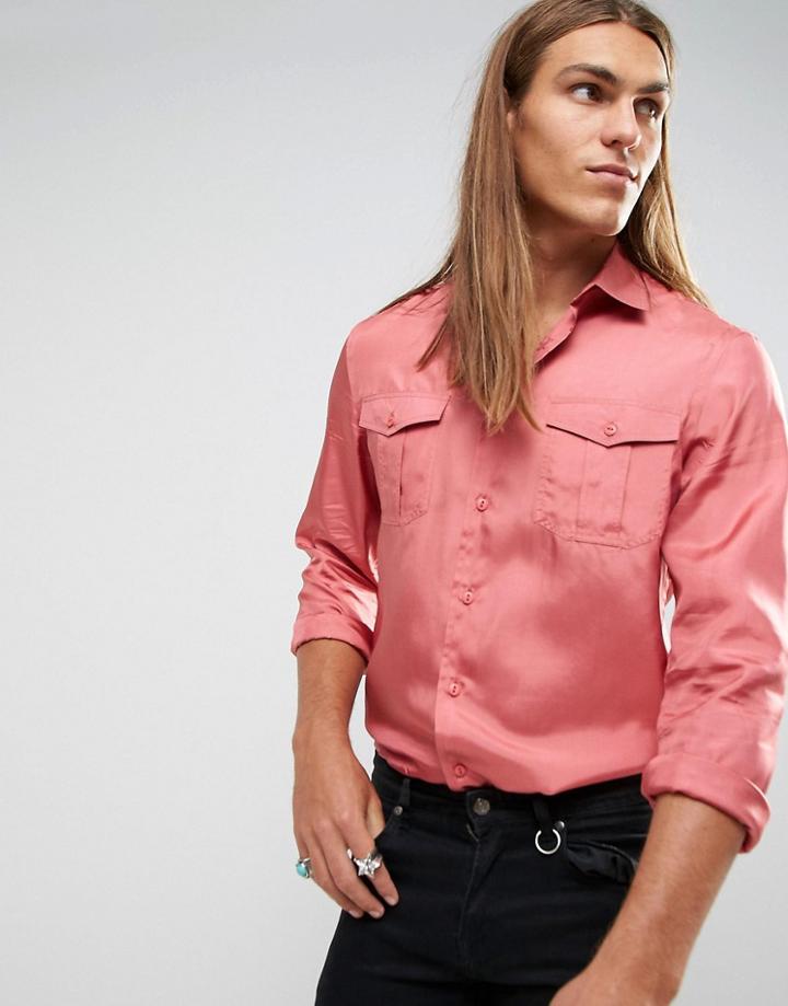 Asos Regular Fit Silk Shirt In Pink - Pink