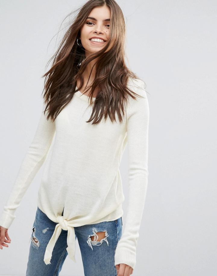 Vila Tie Front Sweater - White