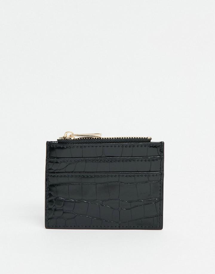Asos Design Coin Purse And Cardholder In Black Croc-purple