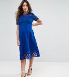 Asos Maternity Premium Lace Insert Midi Dress-blue