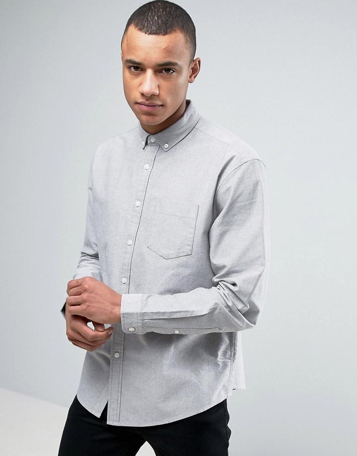 Asos Skater Fit Casual Oxford Shirt In Light Khaki - Green