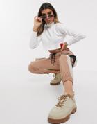 Sixth June High Neck Crop Top With Contrast Logo Tab In Rib