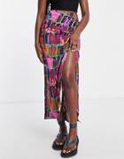 & Other Stories Asymmetric Midi Skirt With Ruching In Bright Abstract Print-pink