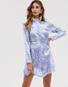 Asos Design Mini Dress With Drape Detail In Snake Print-multi