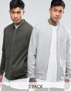 Asos Jersey Bomber Jacket 2 Pack Gray Marl/ Khaki - Multi