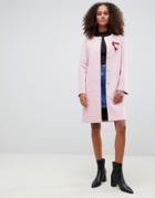 Love Moschino Gingham Wool Blend Coat With Contrast Buttons - Pink