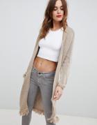 Replay Long Frayed Hem Knit Cardigan - Navy
