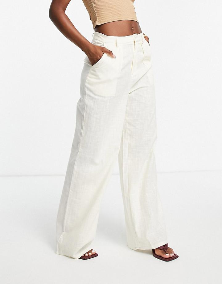 Missguided Set Linen Look Wide Leg Pants In Stone-neutral